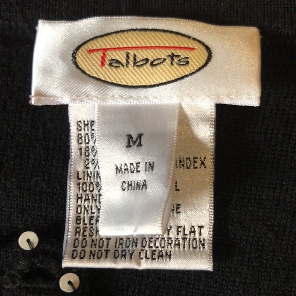 Talbots button down cardigan merino wool/ black with sequins Sz Medium/lined - Picture 8 of 11